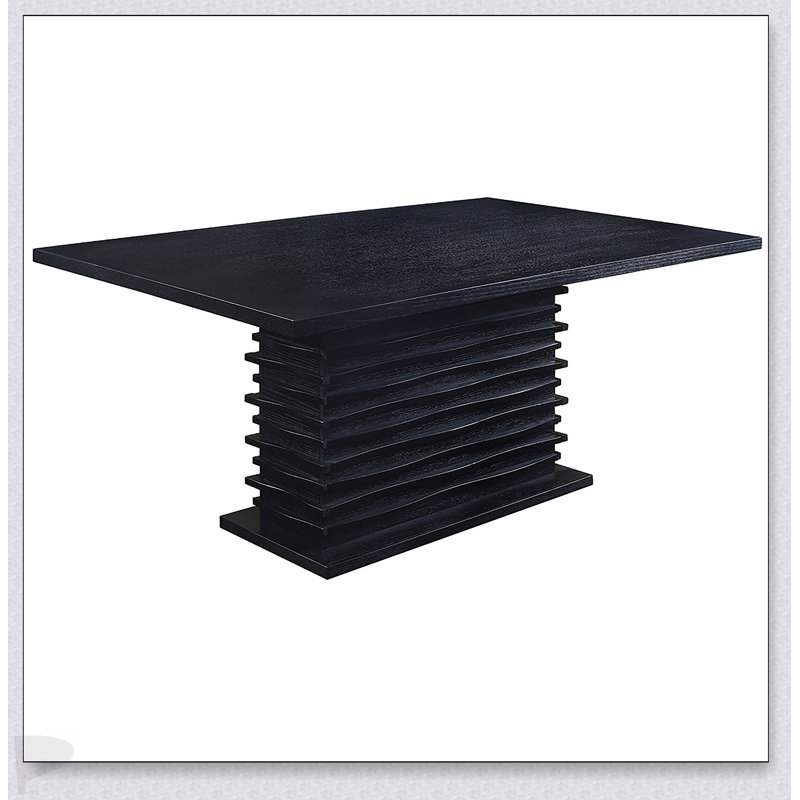 Monette Black Rectangle Dining Table With Layered Pedestal Base, Spacious Top For Elegant And Functional Dining