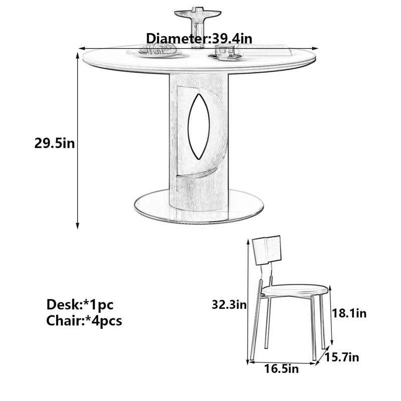 Table de salle à manger ronde, H 29,5 po x l 39,4 po x P 39,4 po
