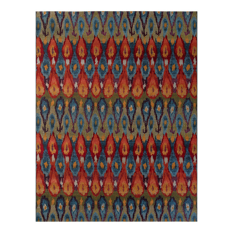 Tapis bleu intérieur / extérieur Newt Ikat, Rectangle 9 pi x 12 pi