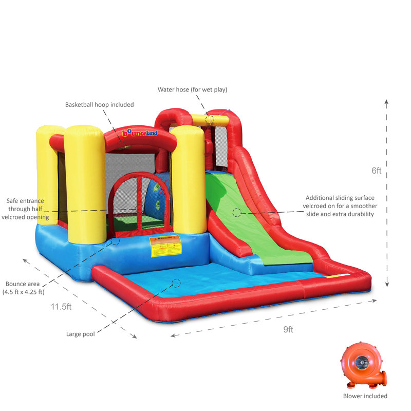 Inflatable 9' x 11.5' Bounce House Slide and Air Blower, Red/Blue