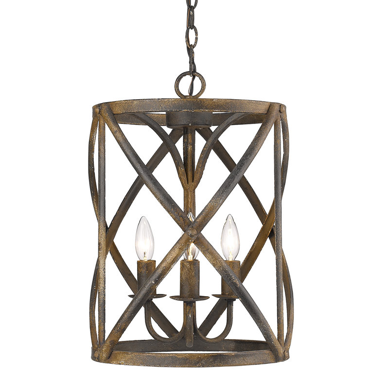 Luminaire suspendu cylindrique à 3 lumières, Fer noir antique