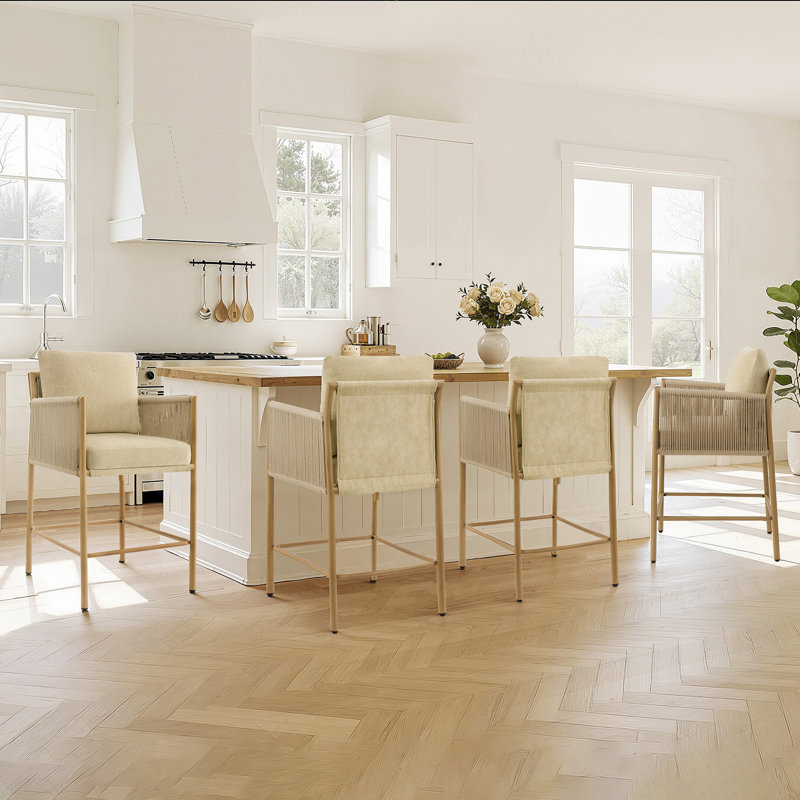 Tabouret de bar rembourré avec structure en métal, Crème
