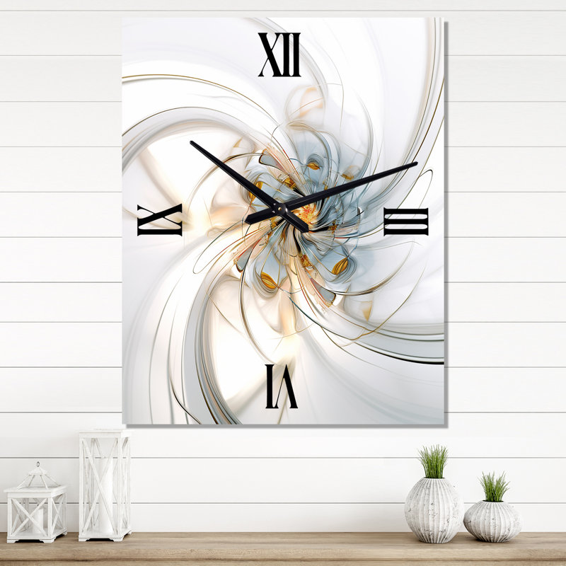 Fractal Flower Joy in Cosmic White I - Très grandes horloges murales, H 32 po x l 16 po x P 1 po