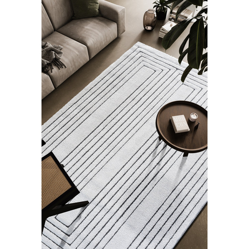 Tapis en polyester recyclé ivoire et gris anthracite Nina Faye