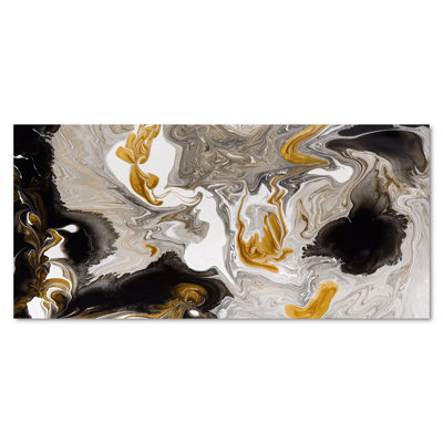Or et vagues de marbre noir I - peinture sur toile