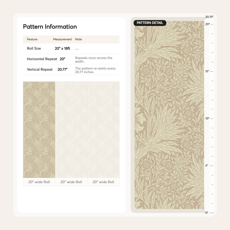 Papier peint neutre à motif floral de vigne en beige et crème, Peler et coller