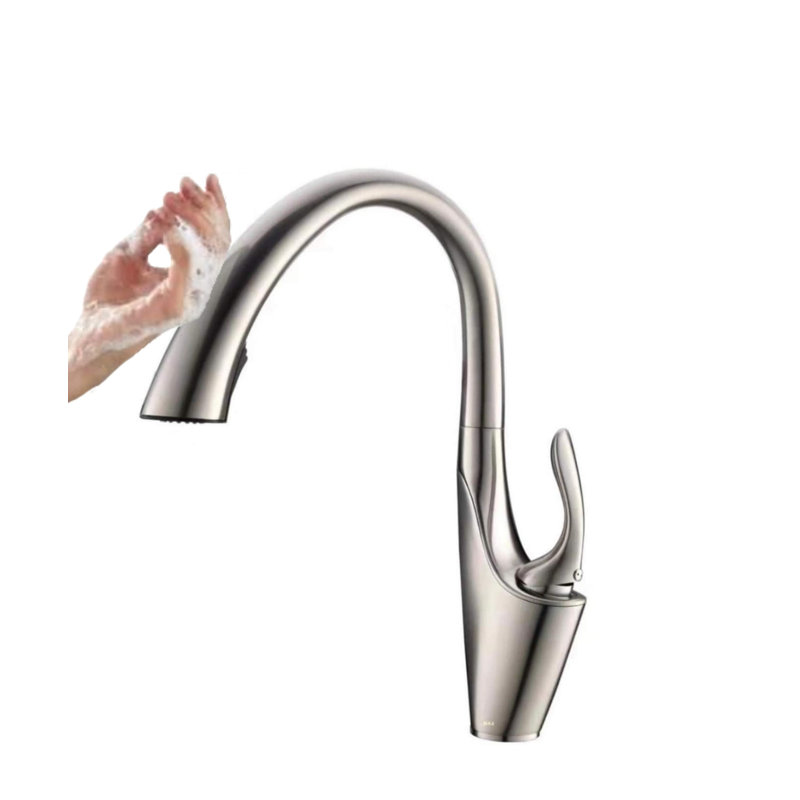 Robinet de cuisine rétractable à poignée simple avec accessoires, Chrome
