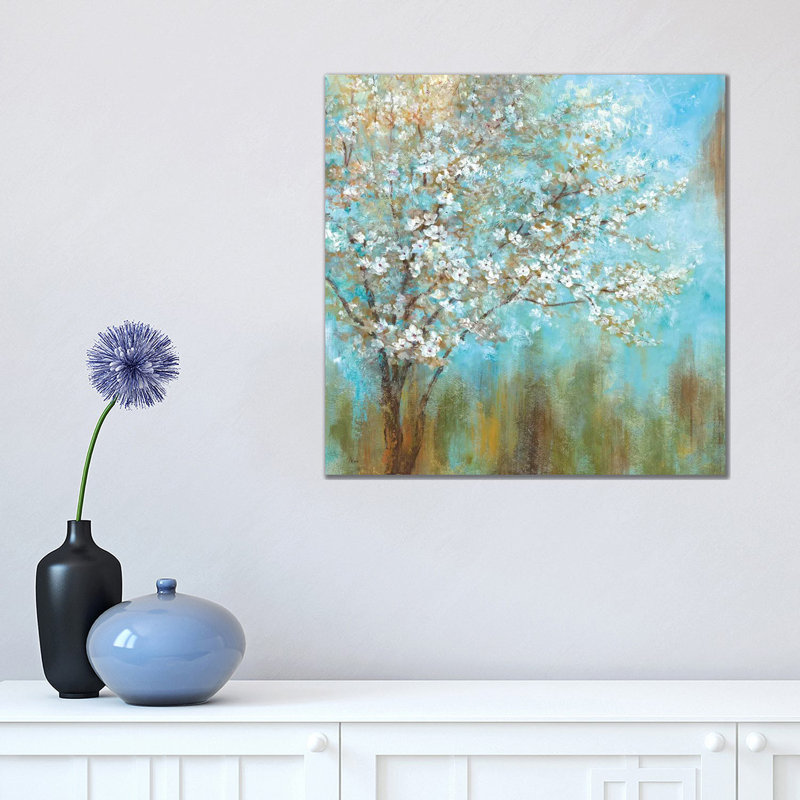Reproduction d’art, "Cherry Blossoms" par Nan, Pas de tapis, H 18 po x l 18 po x 1,5 po, Toile tendue