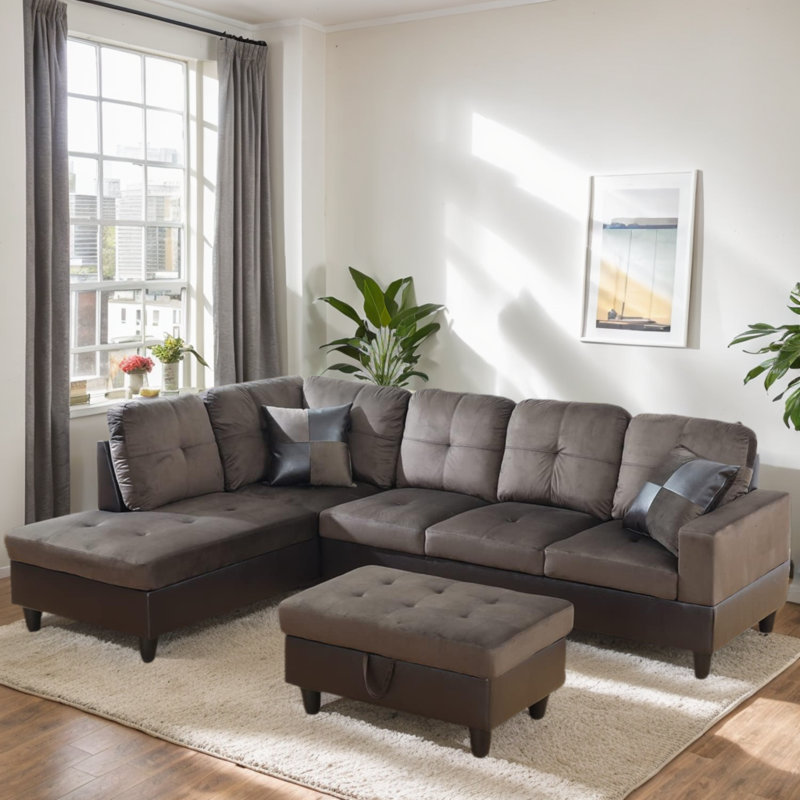 103.5" Upholstered L-Shaped Living Room Sectional, Left Hand Facing, Dark Blue Microfiber