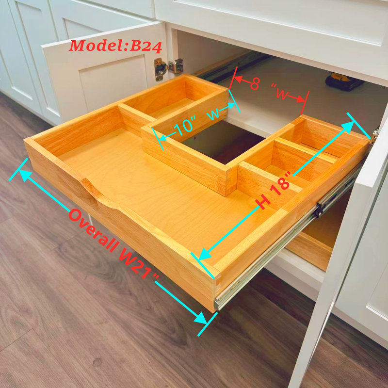 Organisateur de lavabo en bois à fermeture en douceur sans assemblage requis, H 3 po x l 21 po x P 18 po
