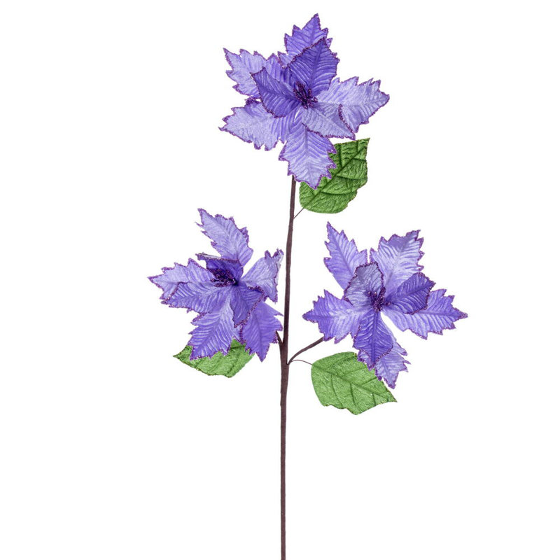 6" x 26" Baby Velvet Trio Razor Poinsettia Stem. It includes three pieces per bag., Light Purple