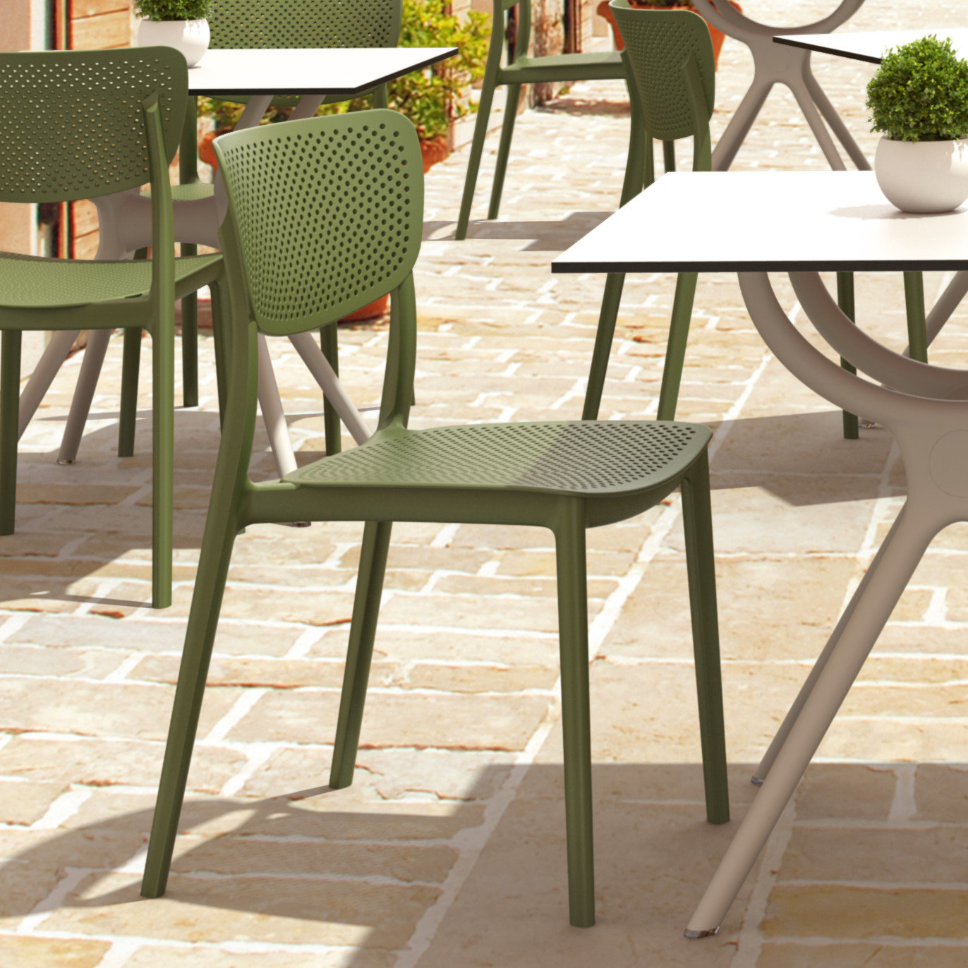 Farrah Stacking Patio Dining Side Chair, Olive Green