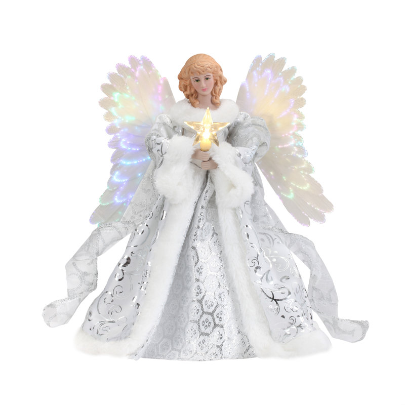 12" White Porcelain Fiber Optic Angel Tree Topper