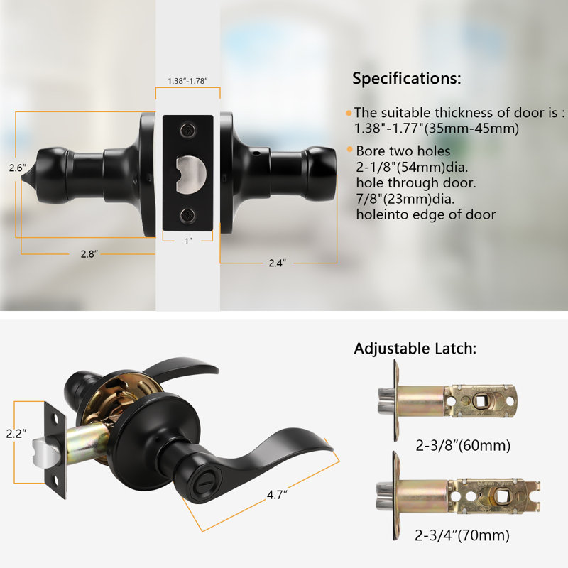 Privacy Door Lever with Round Rosette Keyless Lock, Black