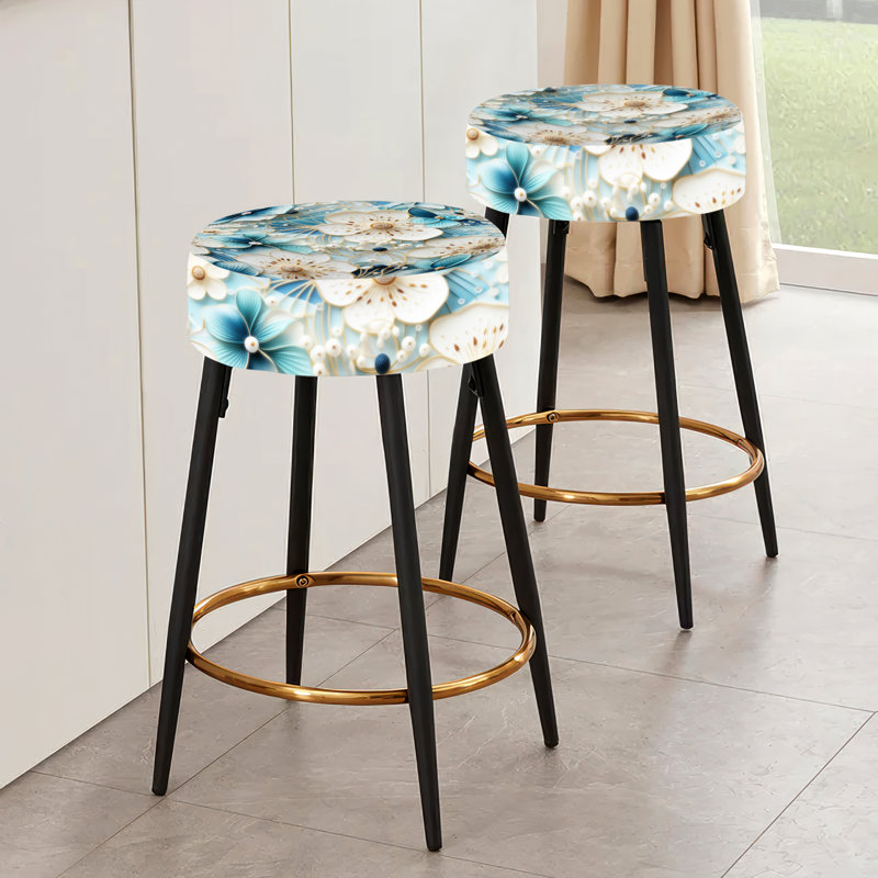 Ensemble de 2 tabourets de bar à fleurs bleues et blanches Simplicity