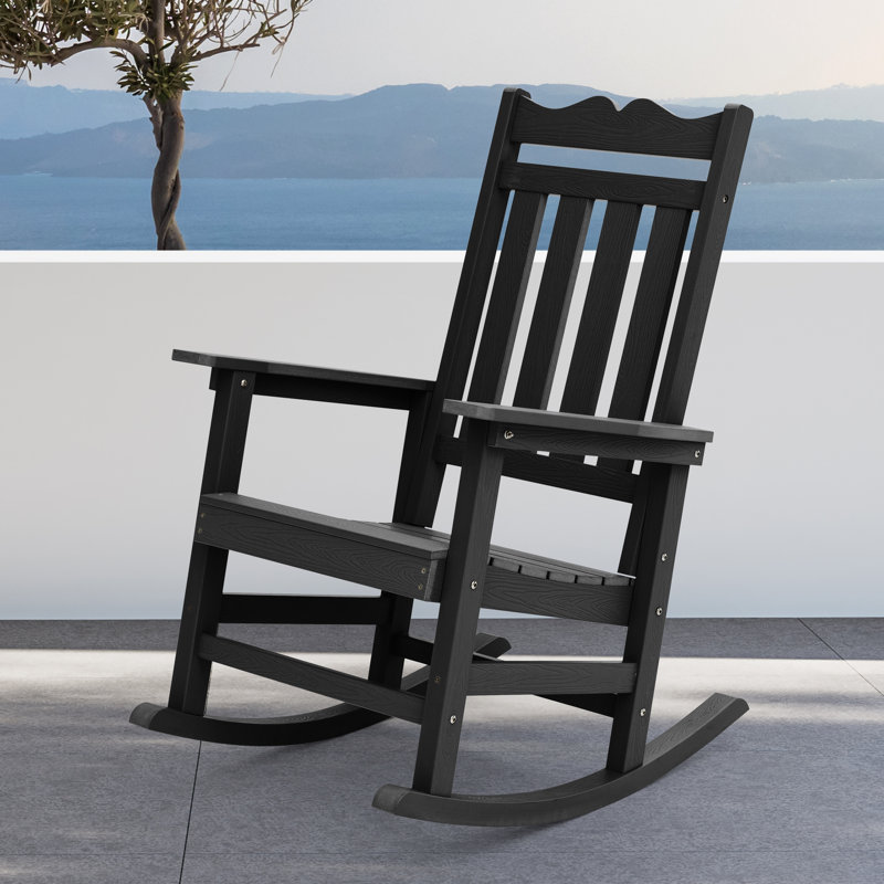 1pc Kailan Plastic Rocking Gliding Adirondack Chair, Black