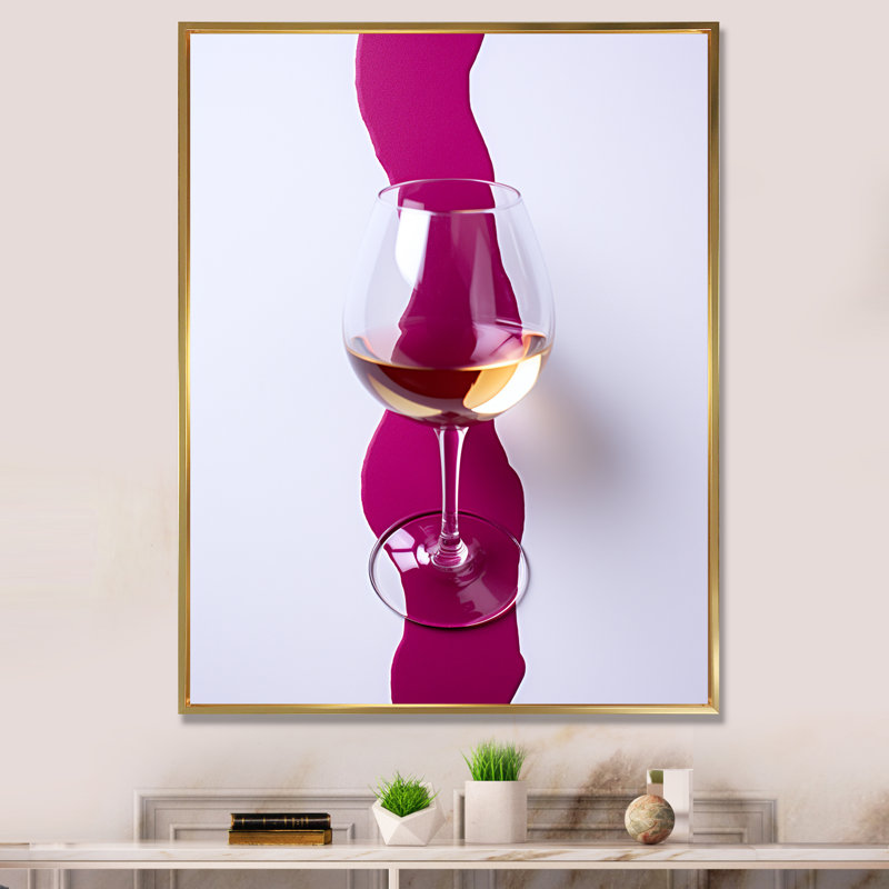 Verre à vin blanc présentation magenta, 32" H x 24" W, Black Picture Framed