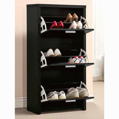 Étagère à chaussures noire avec 3 tiroirs pour une chambre à coucher élégante et 3 espaces de détente de style sophistiqué