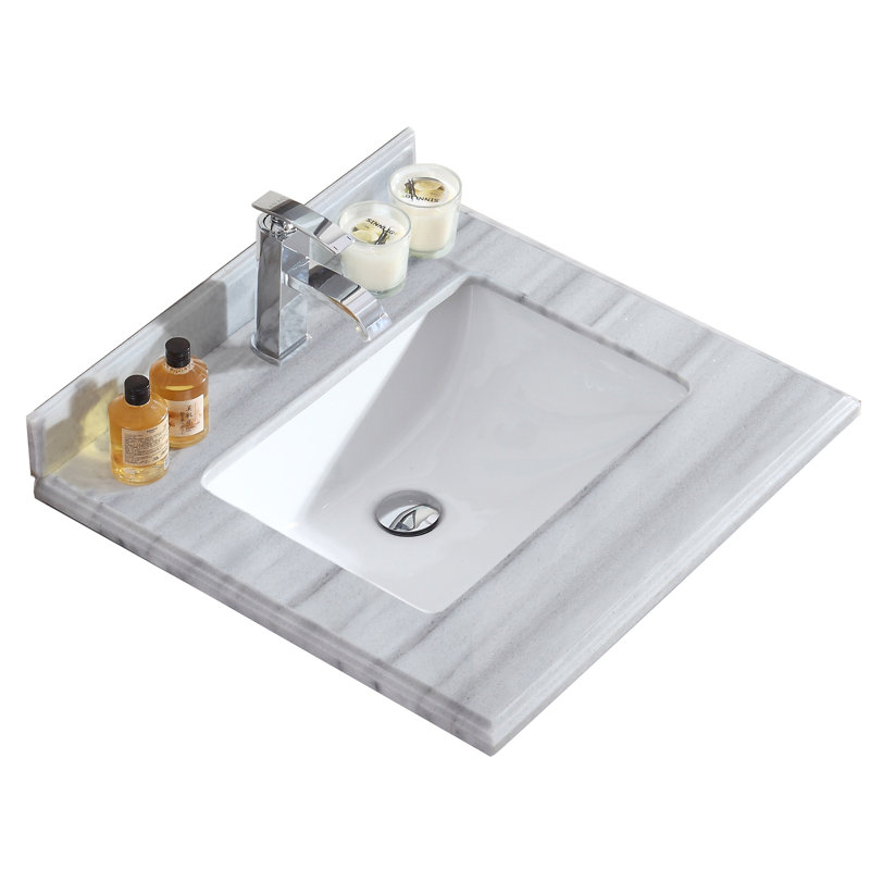 Dessus de salle de bain simple 24 po meuble-lavabo Forever, Bandes blanches