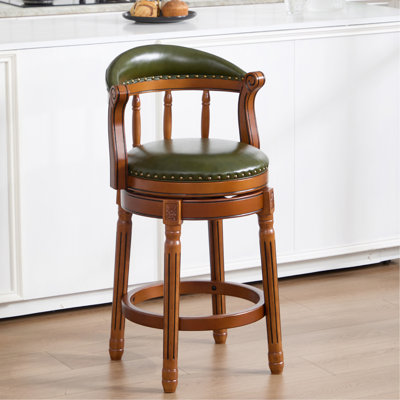 Tabourets de bar en cuir de vache avec dessus en bois, chaise de bar pivotante à 360 degrés avec dossier, tabourets de bar à hauteur de comptoir pour la cuisine, la salle à manger et le bar (1 pièce vert)