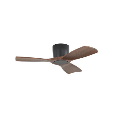 36 Inch 3 Carved Solid Wood Blades Flush Mount Ceiling Fan 6-Speed Noiseless Reversible DC Motor With Remote