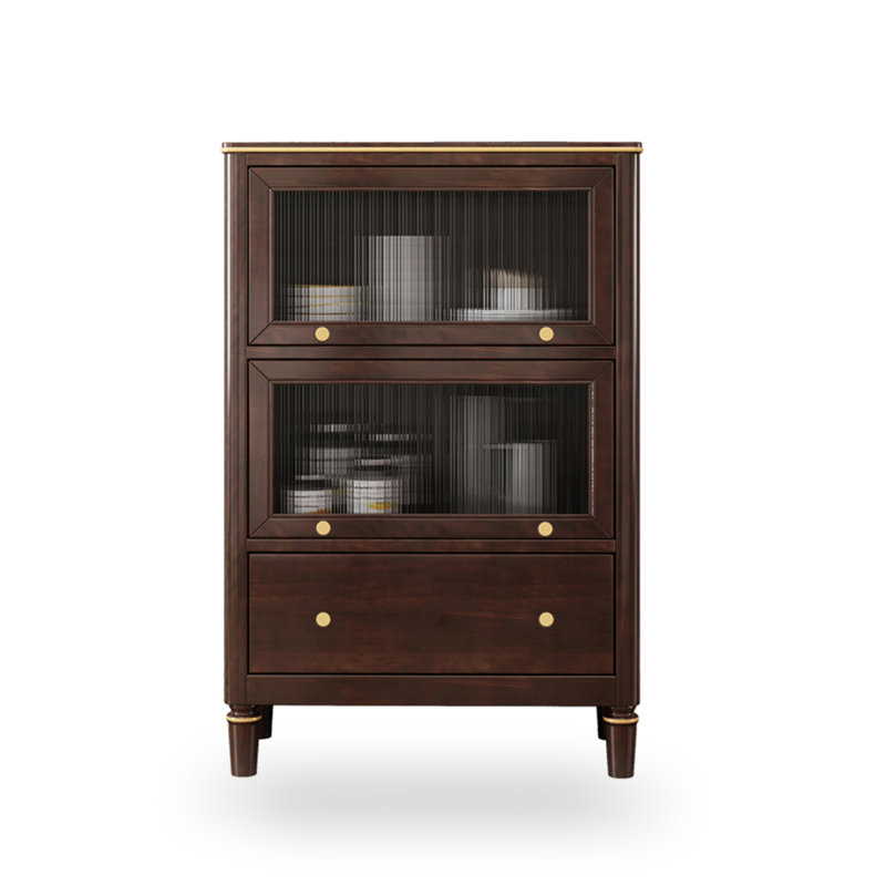 Buffet en bois massif noisette + verre