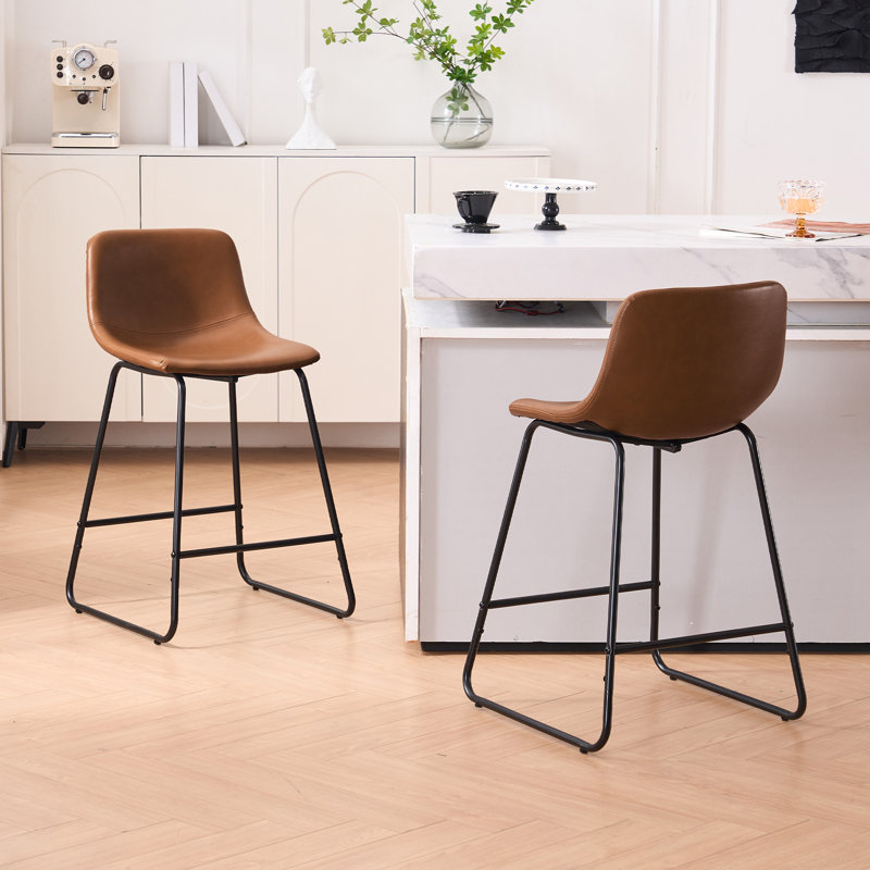  Tabourets de bar modernes en cuir synthétique avec siège rembourré et siège d'îlot de cuisine à hauteur de comptoir, ensemble de 2