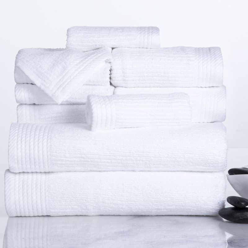 Airyonna 10-Pc Bath Towel Set - Luxurious 100% Cotton Ribbed Pile Absorbent Bathroom Set Towels, White
