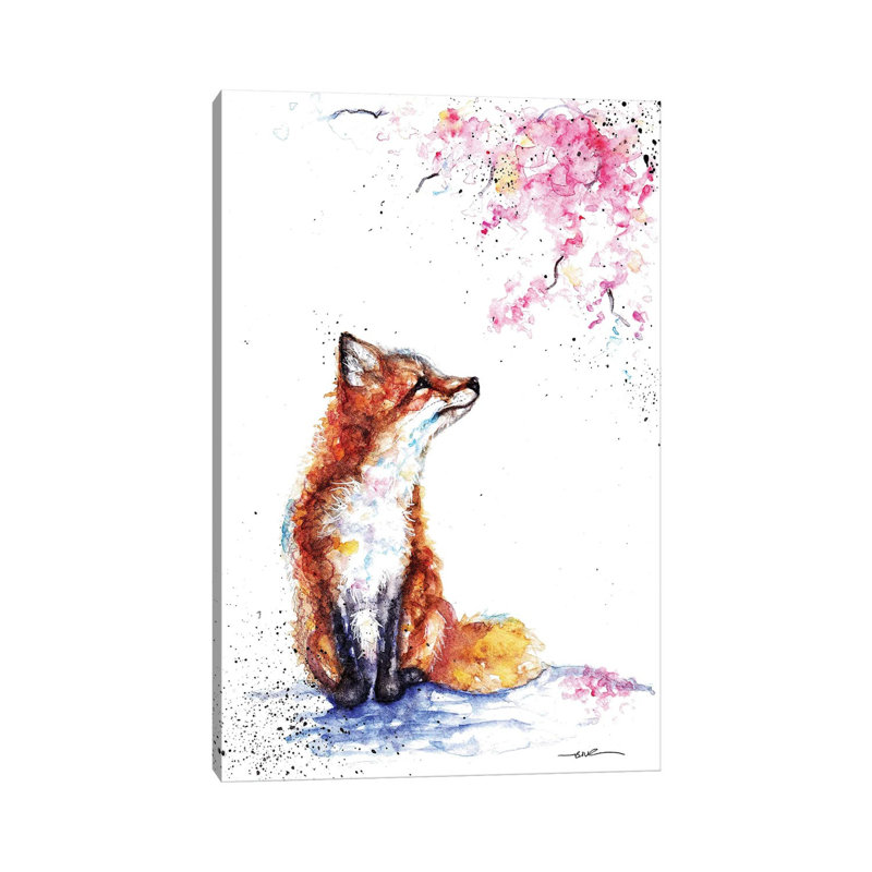 Fox And Blossom by BebesArts - Wrapped Canvas Gallery-Wrapped Canvas Giclée, 66.04 cm H x 45.72 cm W x 3.175 cm D