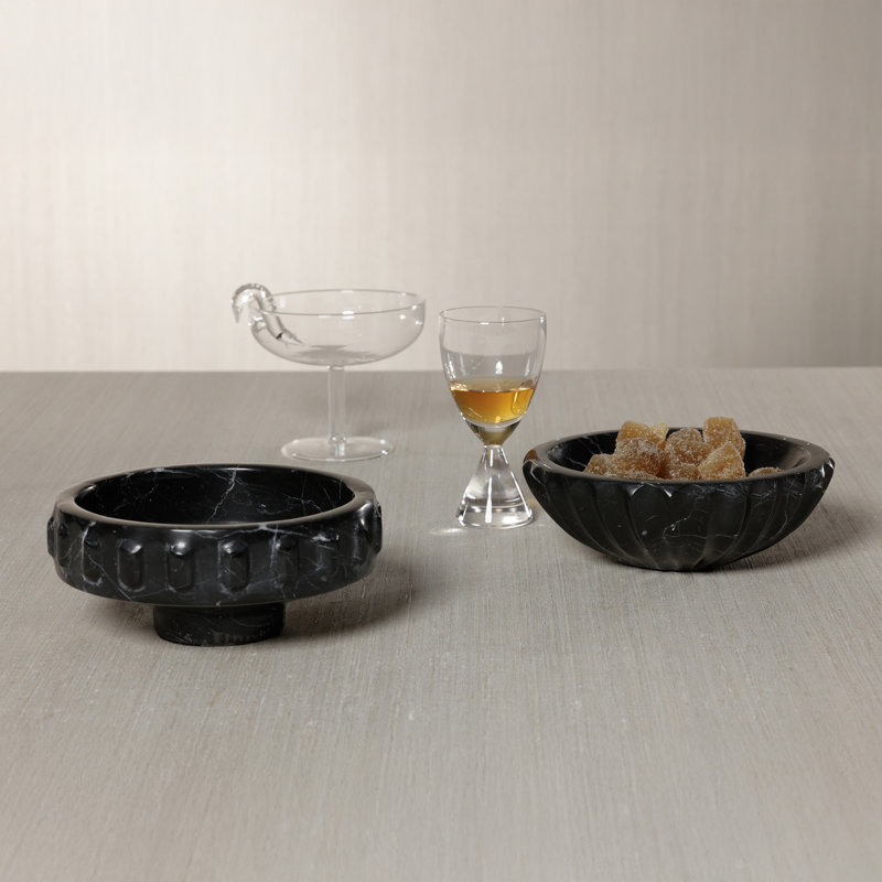 Bol décoratif à piédestal en marbre Marbella, Marquina noir