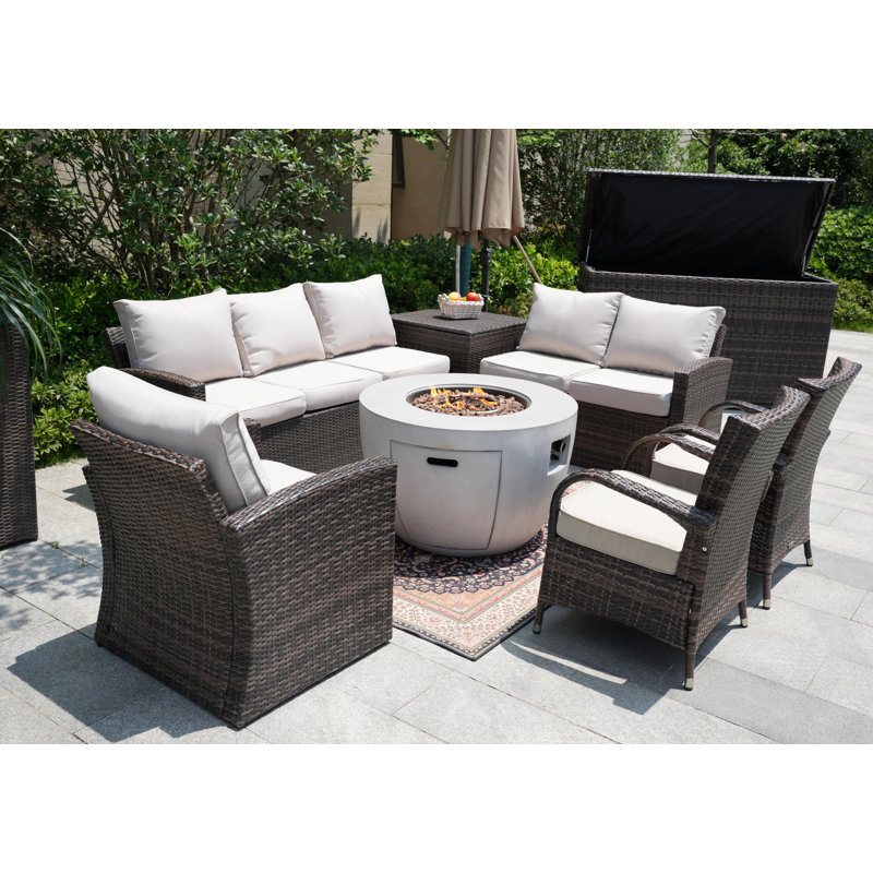 - Person Patio Conversation Set with Cushions, Brown, White