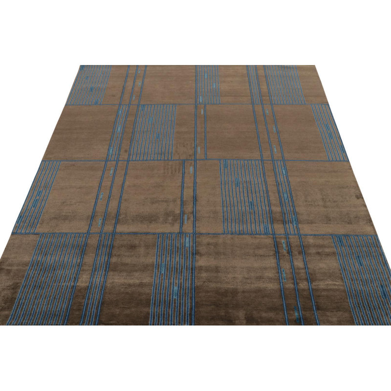 Rug & Kilim’S Mid-Century French Deco Rug In Brown & Blue, Rectangle 10' x 14'