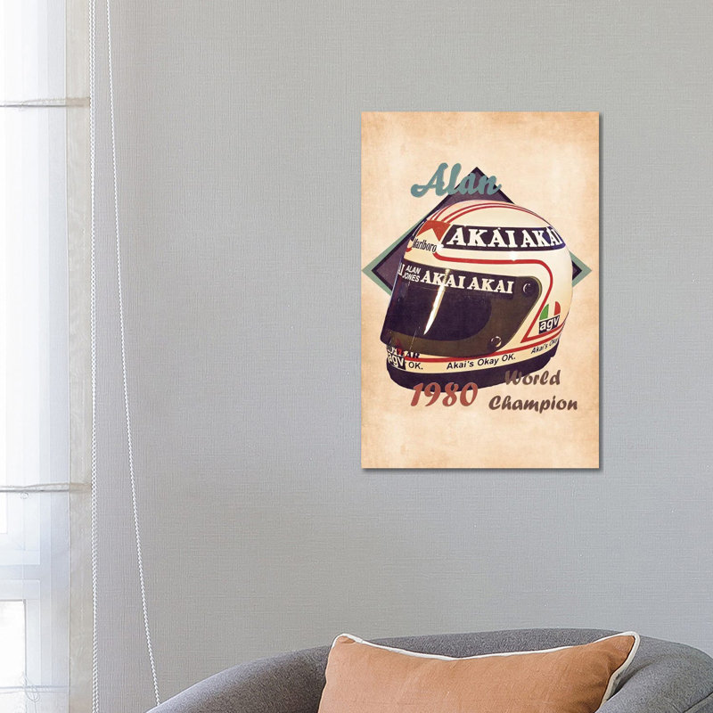 Alan Jones's Helmet Retro 1 Piece Wrapped Canvas Painting, 66.04 cm H x 45.72 cm W x 3.175 cm D