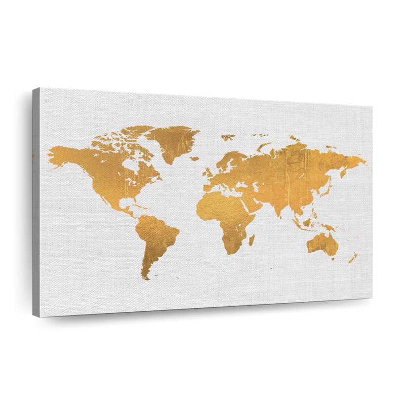 " Light Gold World Map " by Enchanté Designs, 8" H x 12" W x 1" D