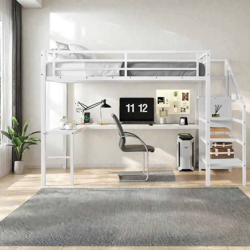 Lits avec rangement et bureau, mezzanine moderne en métal pour les chambres à coucher