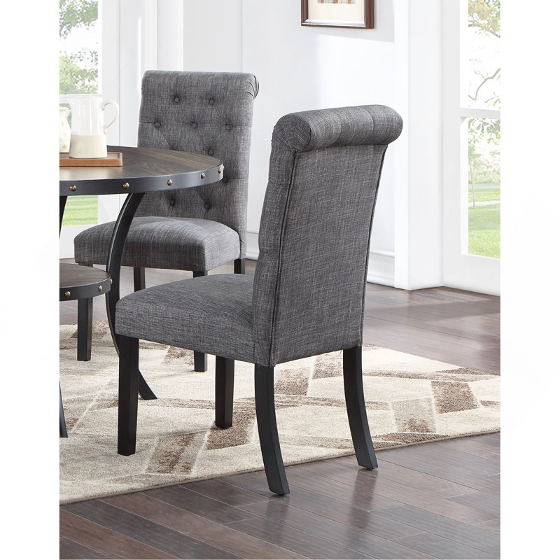 Ensemble de salle à manger moderne et classique en bois naturel Table de salle à manger ronde 4X Chaises d'appoint en tissu gris anthracite