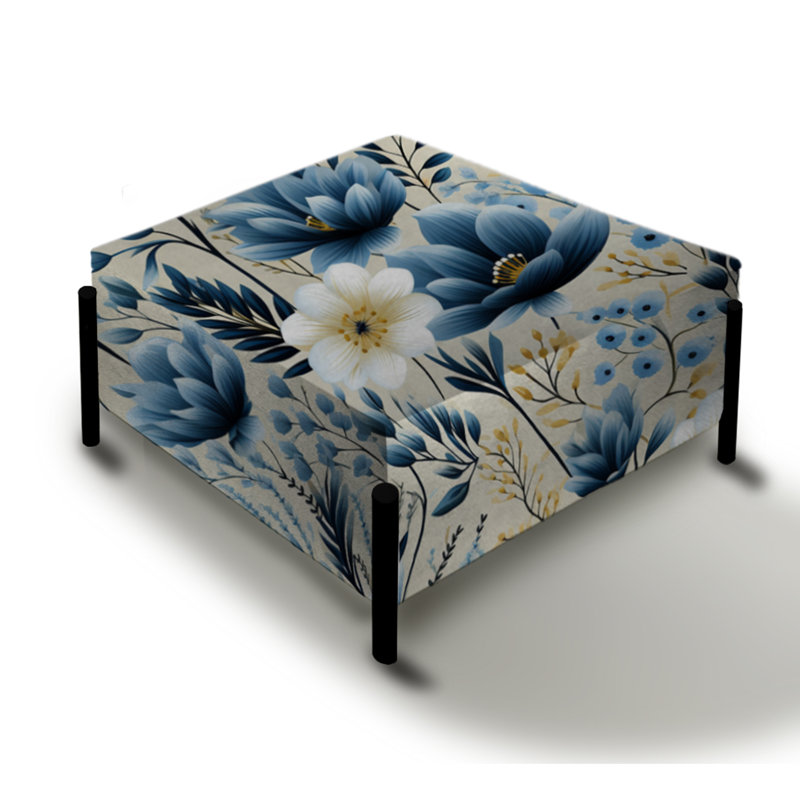Blue Meadow Floral I - Grand repose-pieds carré floral