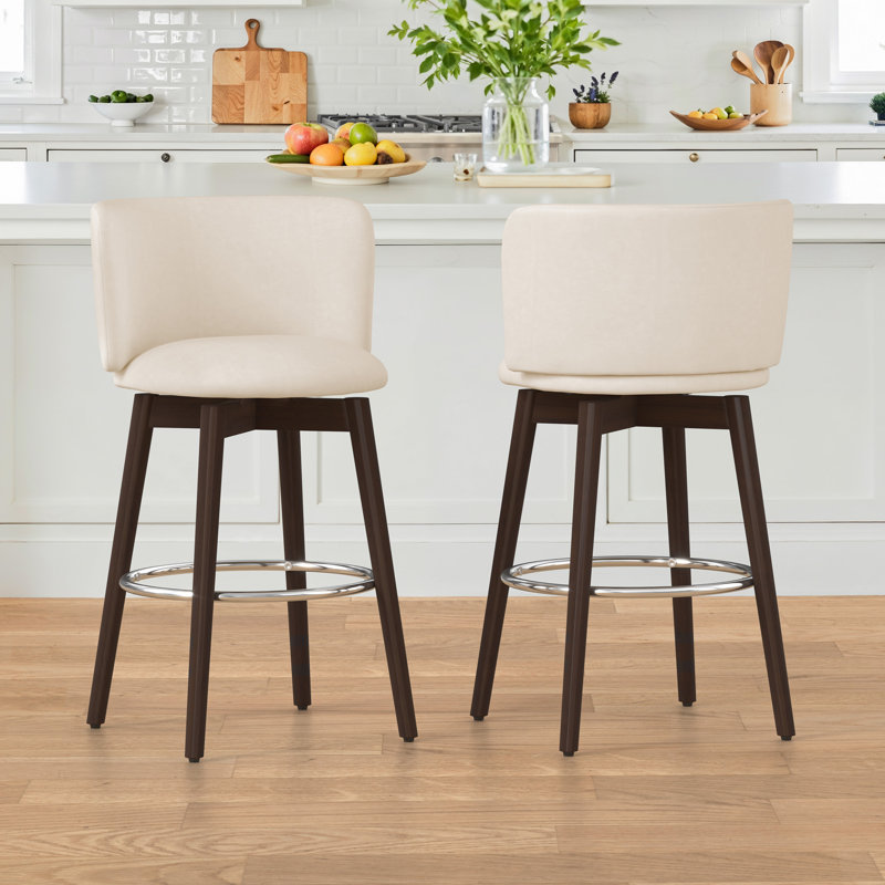  Patrick Swivel Upholstered 26" Counter Stool,  Ivory Seat/ Dark Brown Base