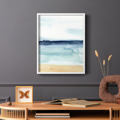 Watercolor Ocean Horizon I, reproduction encadrée - bois massif