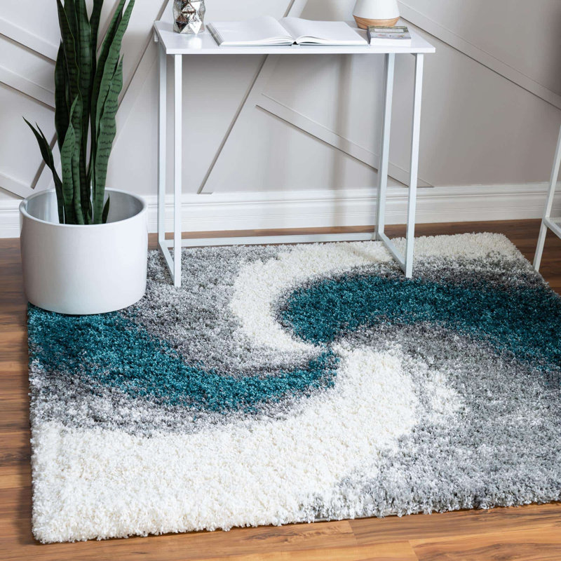 Tapis abstrait kaki , Rectangle 2 pi x 3 pi 1 po, Turquoise/Gris