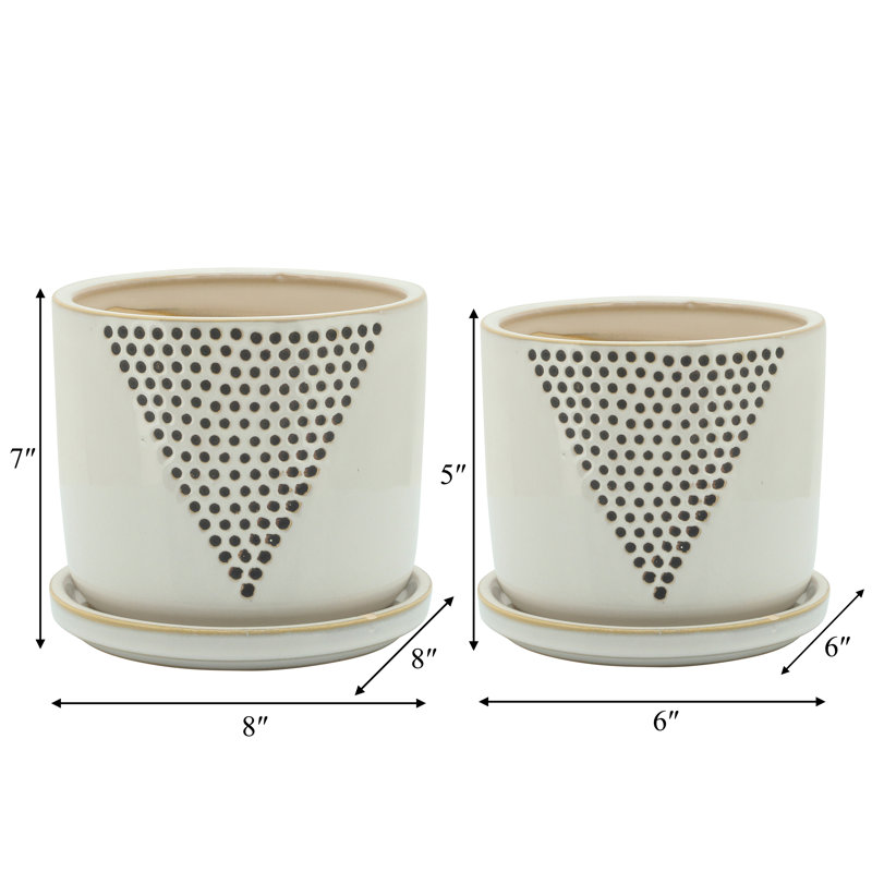 Ceramic Stoneware Saucer Planters with Perforated Design, Set of 2