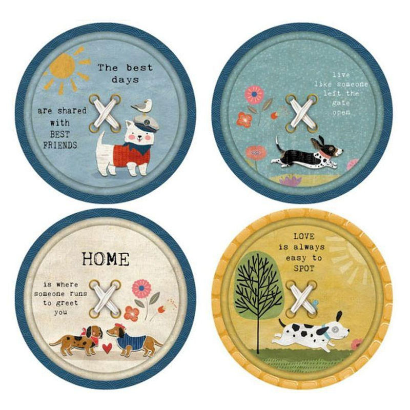 Ensemble de 4 sous-verres avec chiens et dictons