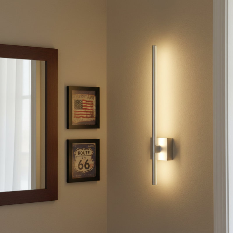 Appliques murales de style simple pour salle de bain Kylese, H 28 po x l 4,7 po x P 3,3 po, Argent