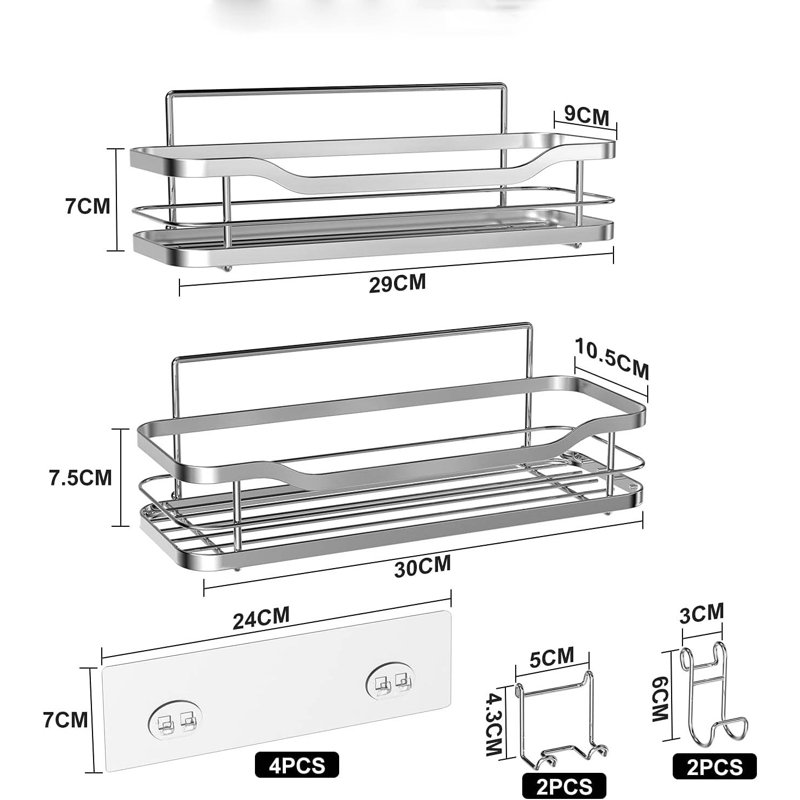 Wall Mounted Required Shower Caddy, Silver