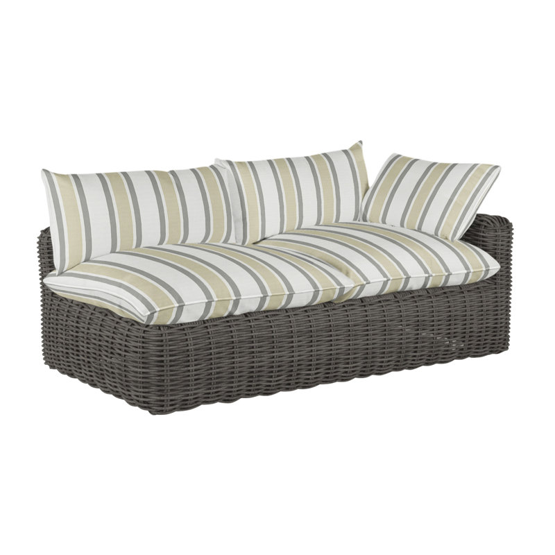 Montecito 75.25" Wide Outdoor Wicker Left Hand Facing Loveseat with Cushions, Rollo Lace, Welt, Slate Gray