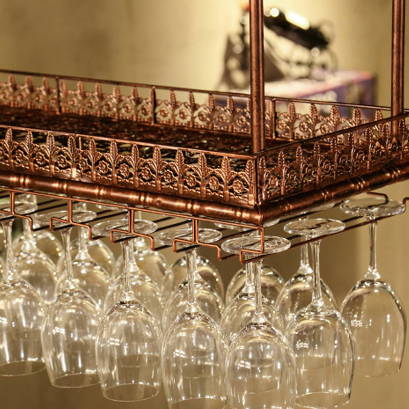 Hanging Wine Bottle & Glass Rack Brown