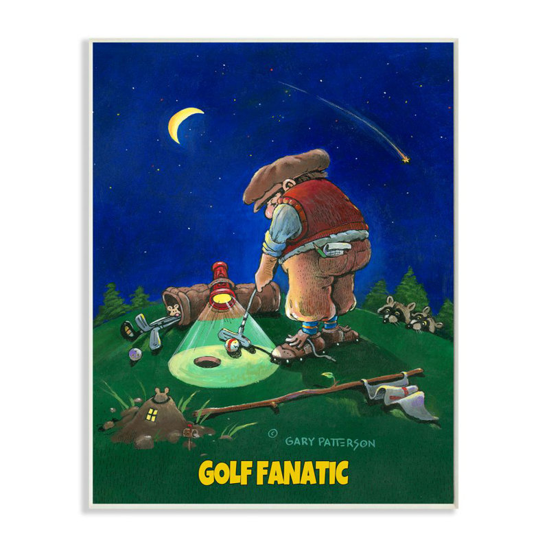 « gold fanatic amusant golf drawing sports design » par gary patterson, impression, H 15 po x l 10 po, Plaque murale