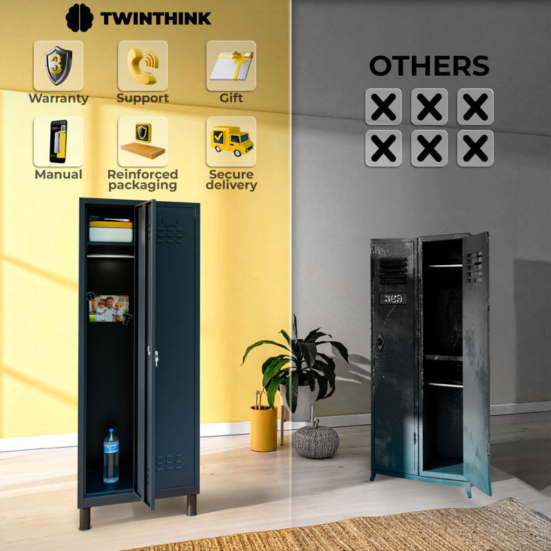 2-Door Metal Locker Cabinet, Lockable Storage Locker Metal Cabinet for Office, Gym, Garage & School, Black