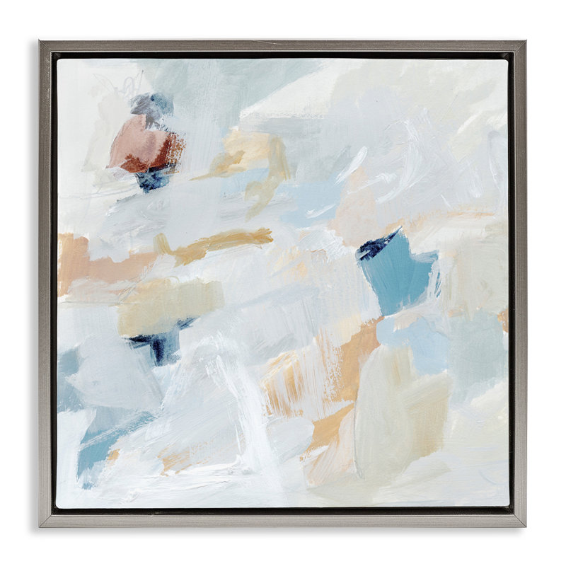 Art mural subtil abstrait avec toile flottante bleue par Victoria Barnes, Cadre flottant gris lustré