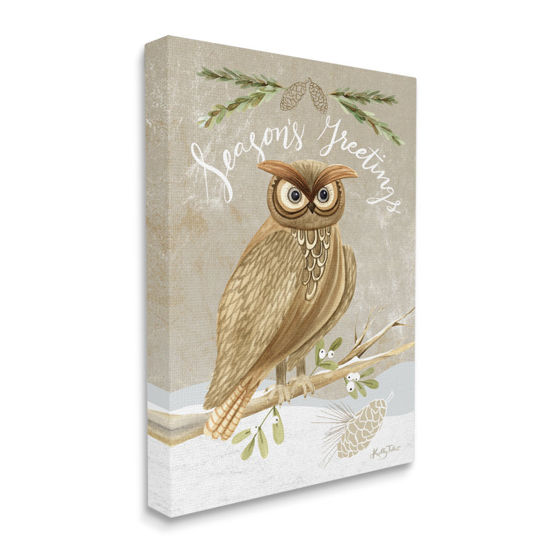 Season's Greetings Winter Snowscape Owl, Toile tendue, H 40 po x l 30 po x P 1,5 po